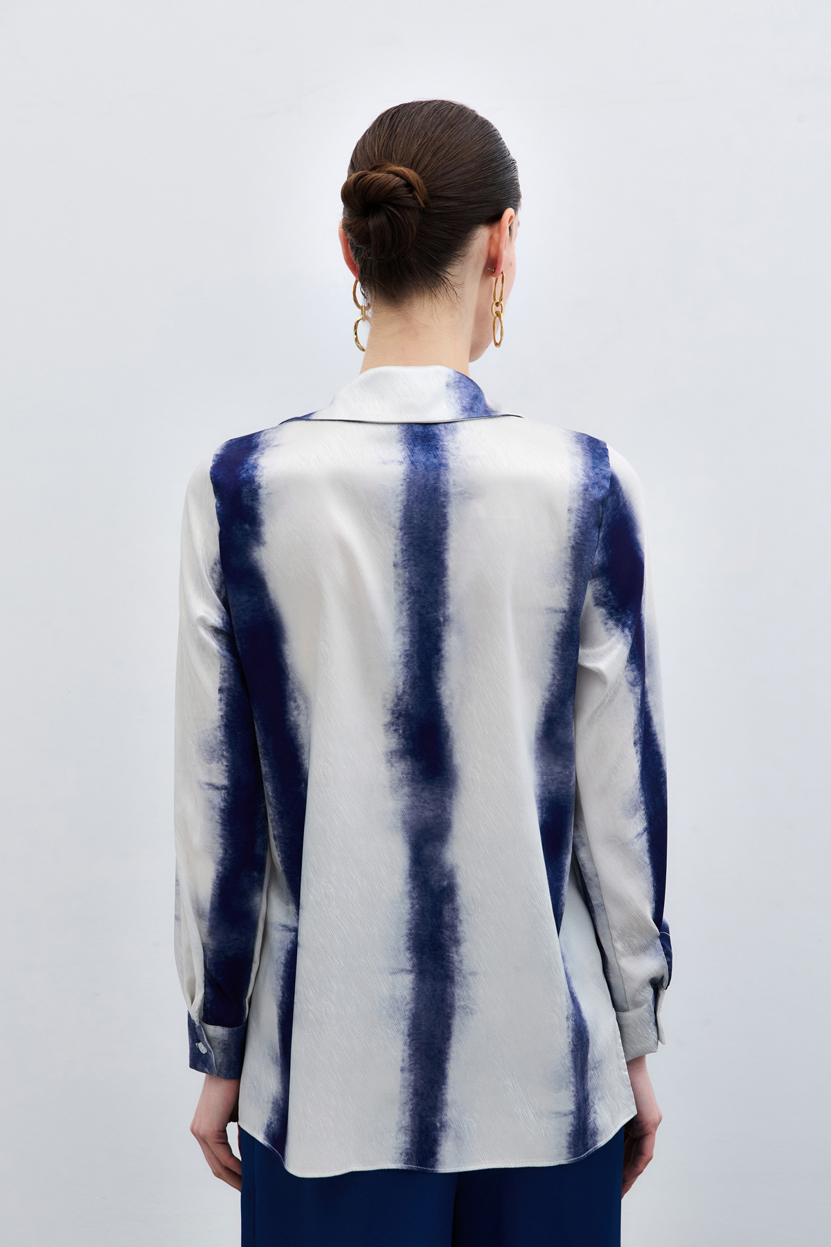 Desenli Klasik Gömlek - Sax Mavi