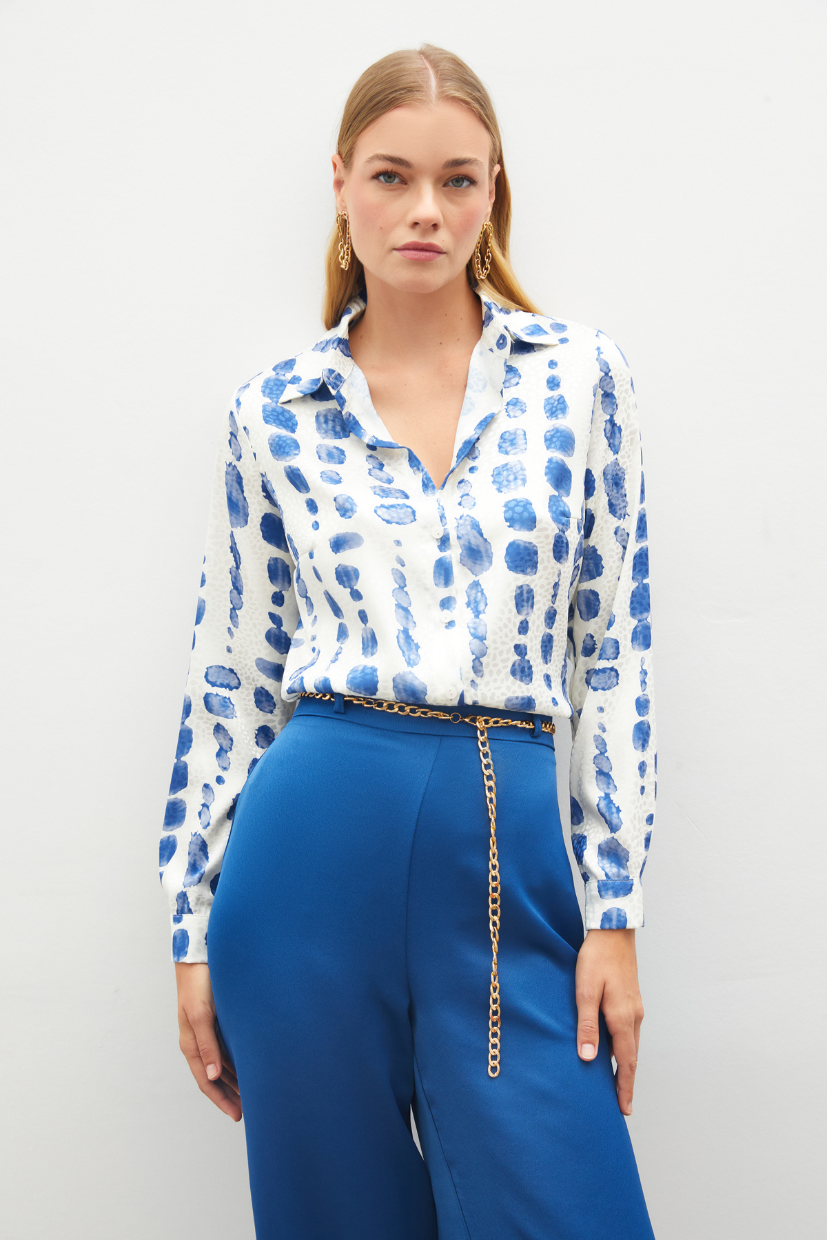 Desenli Klasik Gömlek - SAX MAVİ