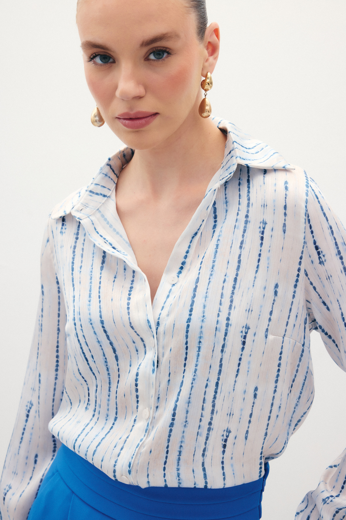 Desenli Klasik Gömlek - Sax Mavi