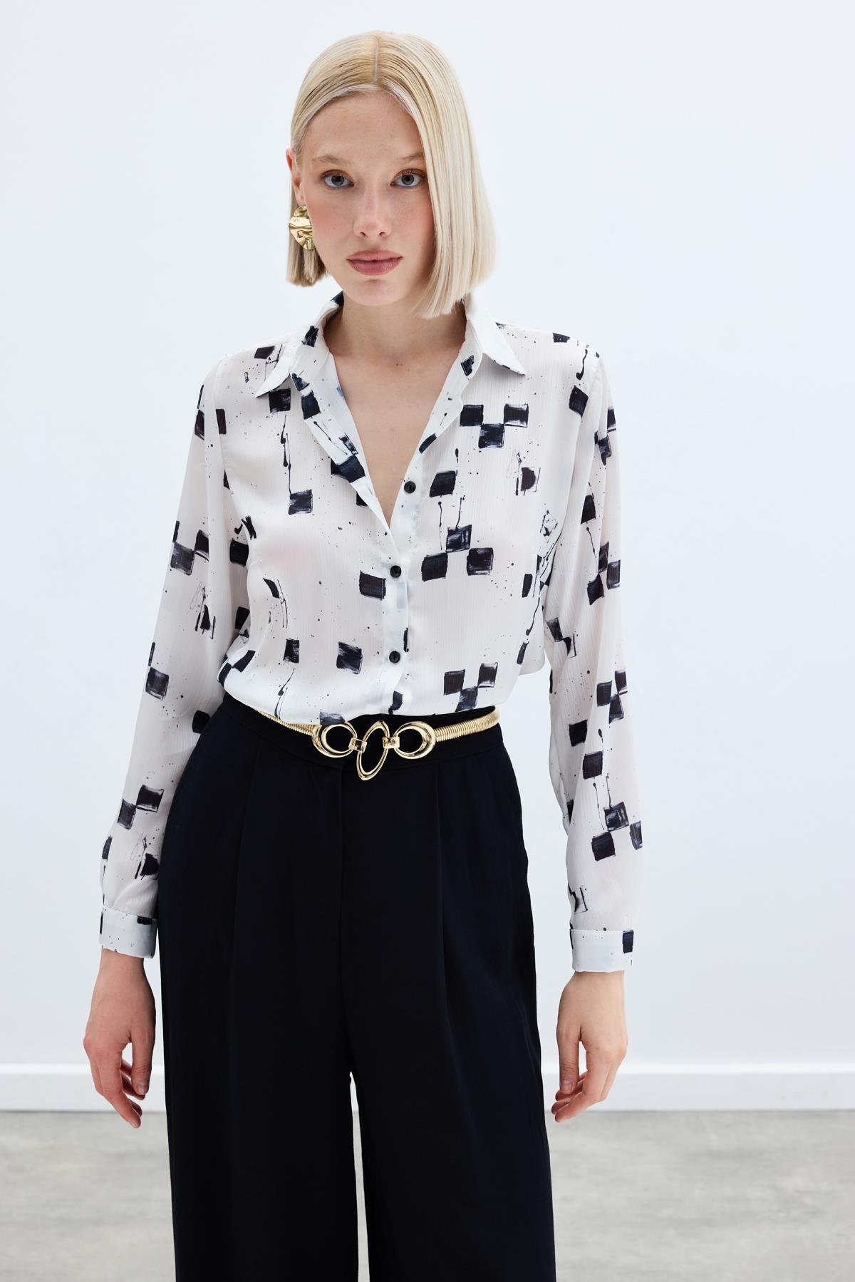 Desenli Klasik Gömlek - Siyah