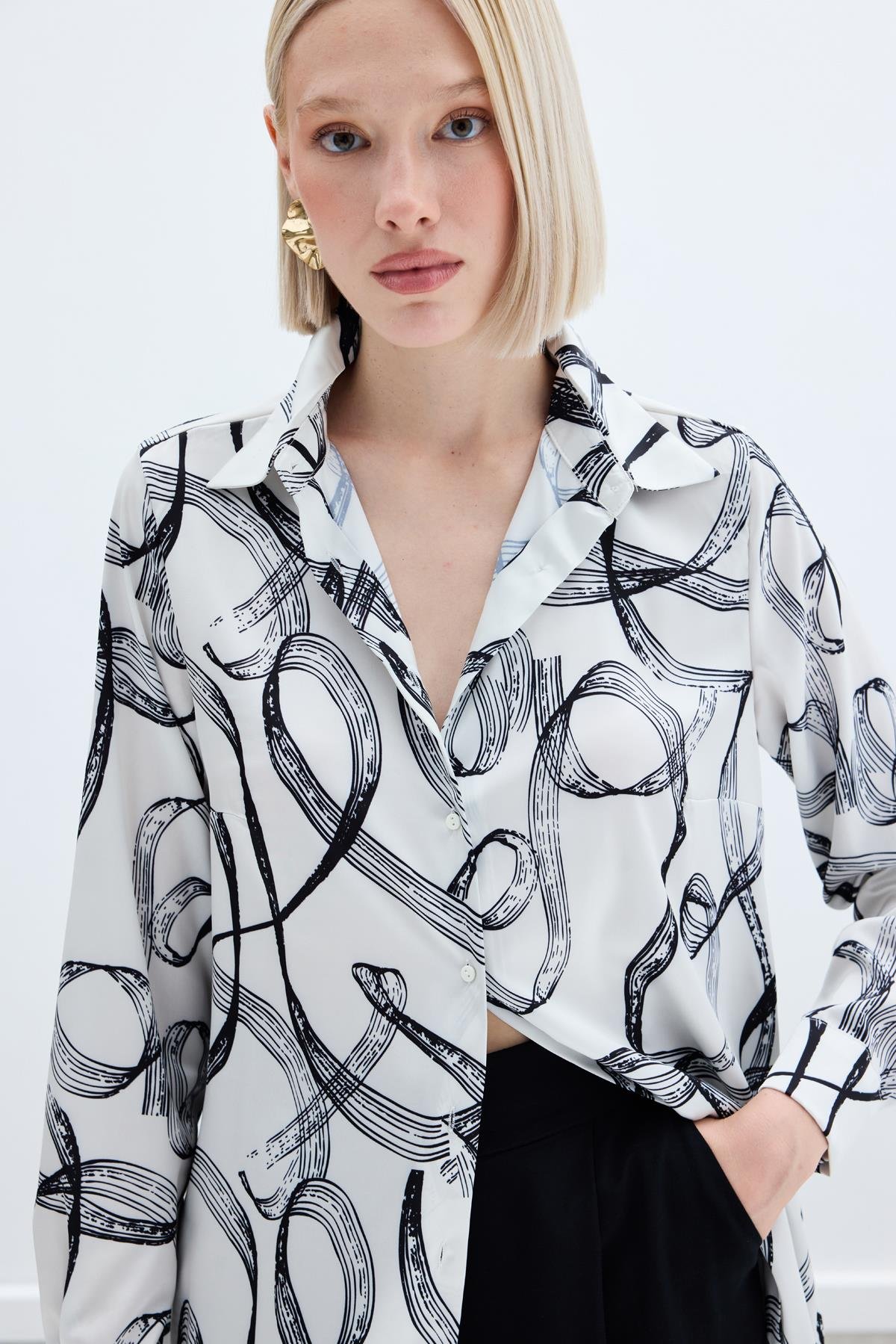 Desenli Klasik Gömlek - Siyah