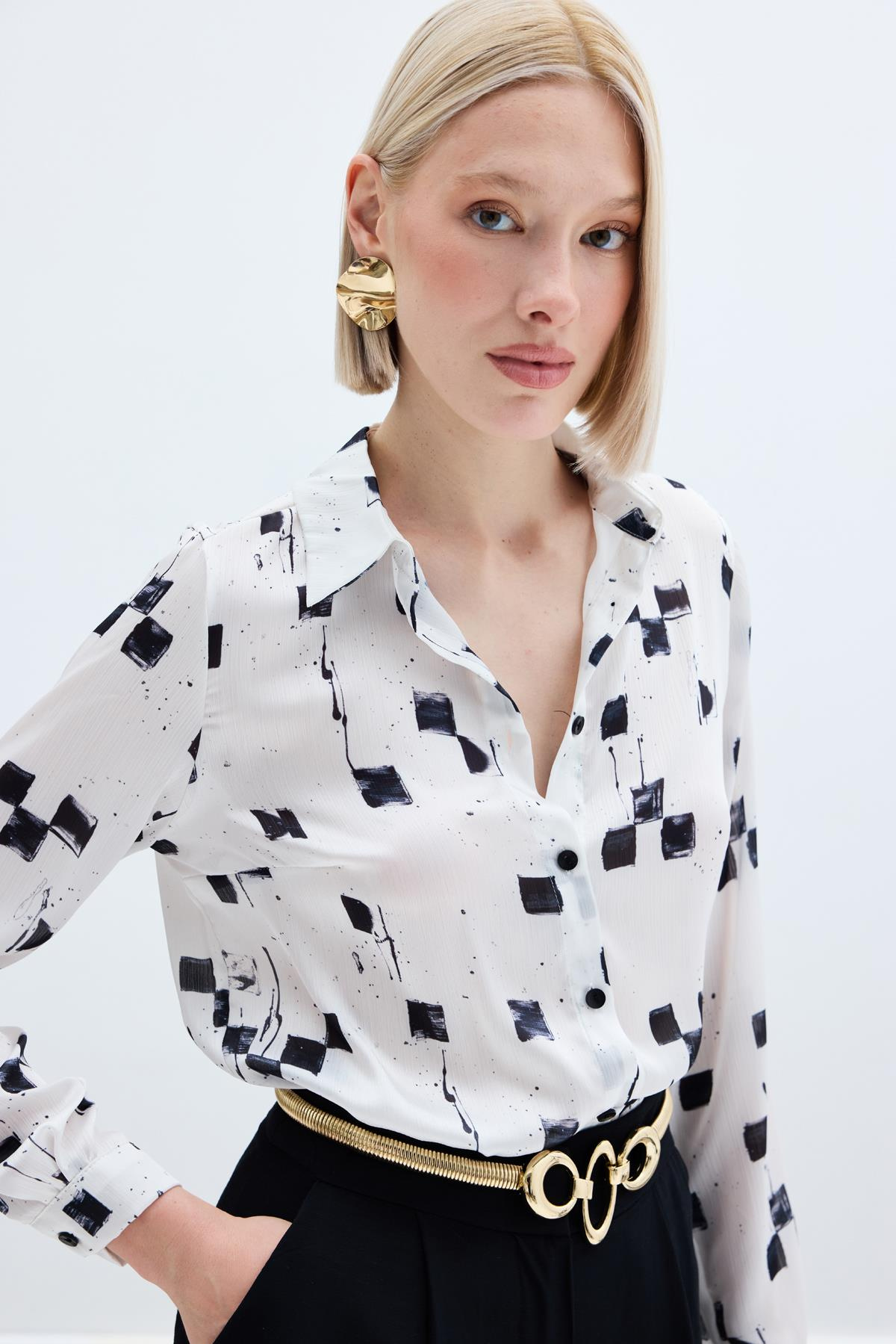 Desenli Klasik Gömlek - Siyah