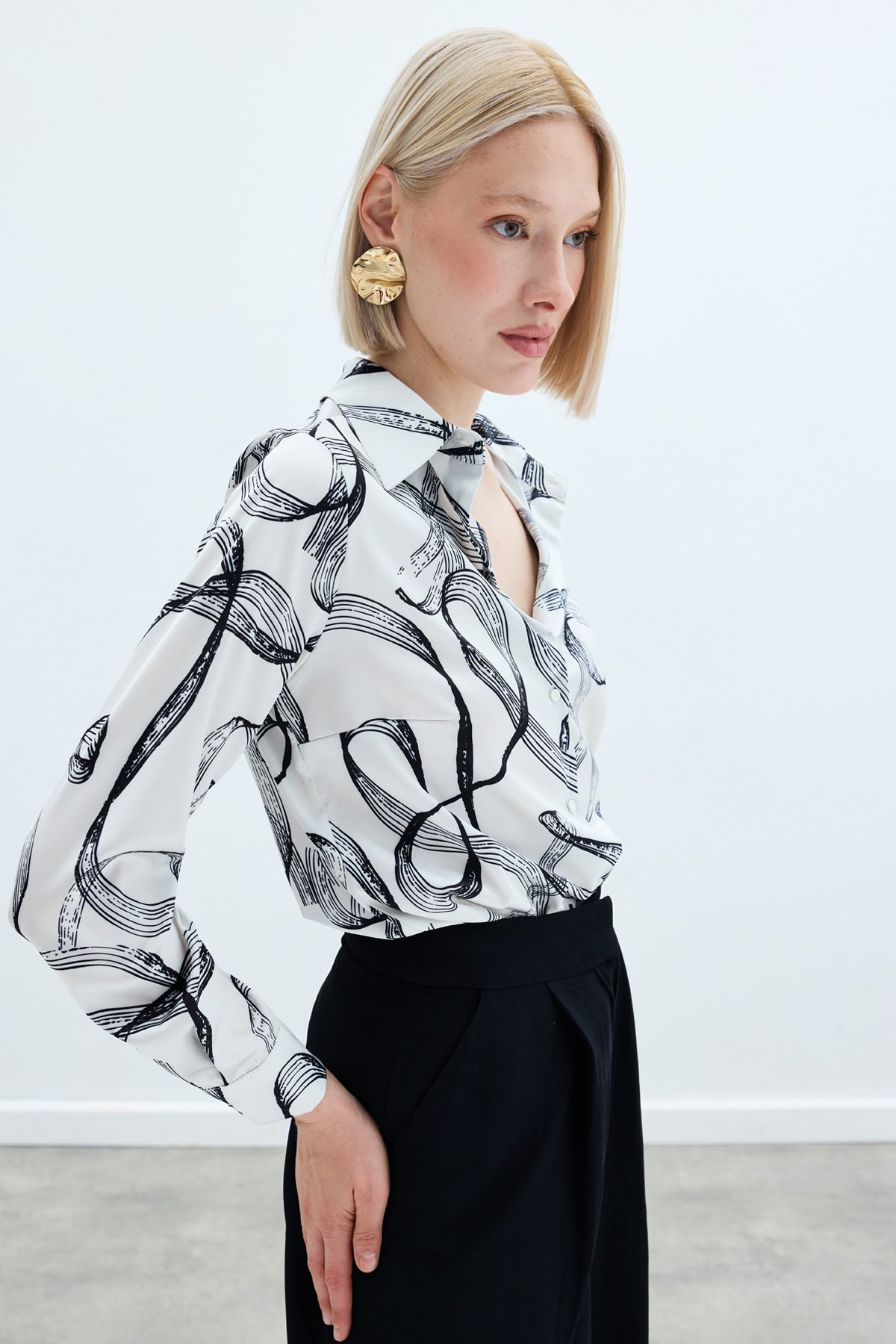 Desenli Klasik Gömlek - Siyah