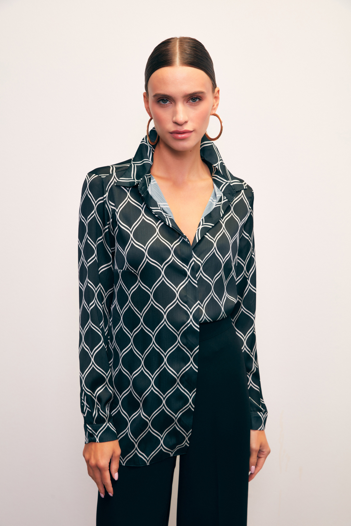 Desenli Klasik Gömlek - SİYAH-BEJ