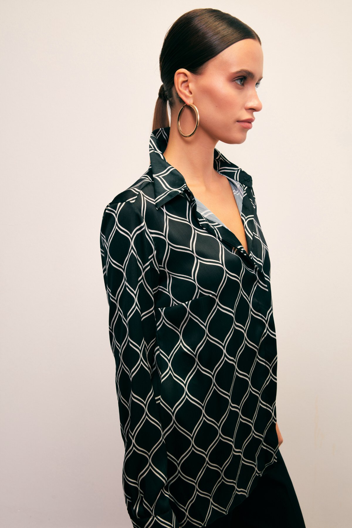 Desenli Klasik Gömlek - SİYAH-BEJ