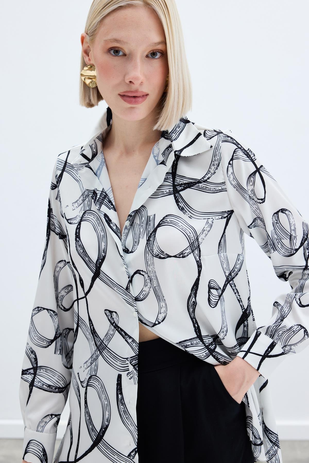 Desenli Klasik Gömlek - Siyah