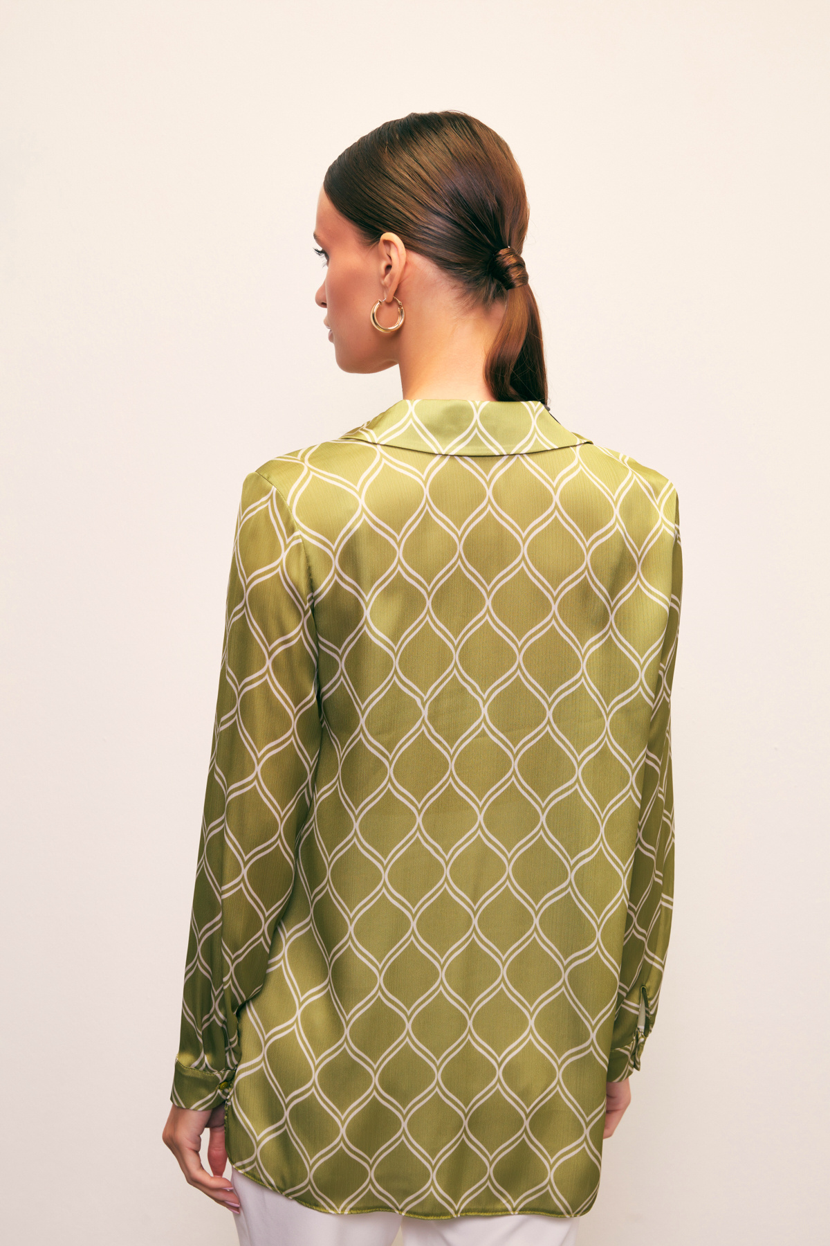 Desenli Klasik Gömlek - YAĞ YEŞİLİ-BEJ