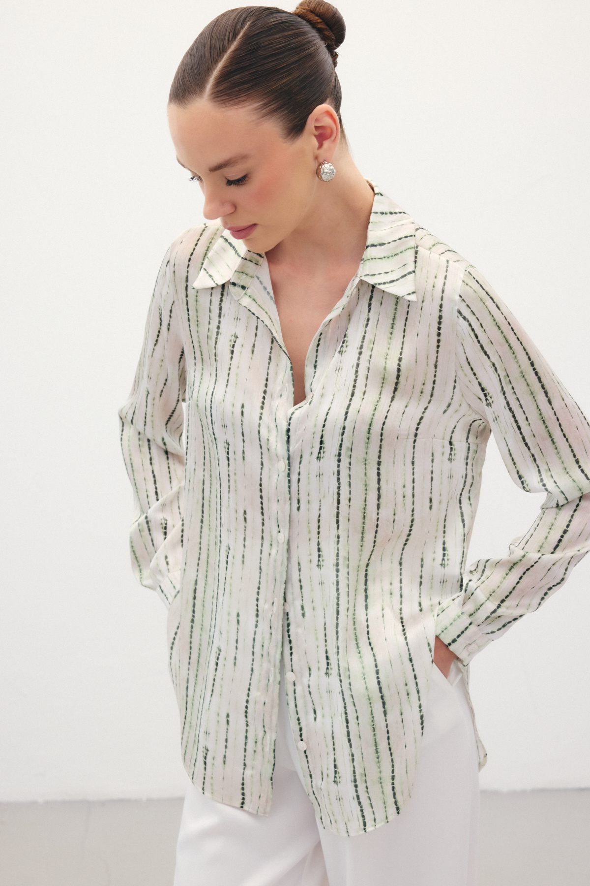 Desenli Klasik Gömlek - Yeşil