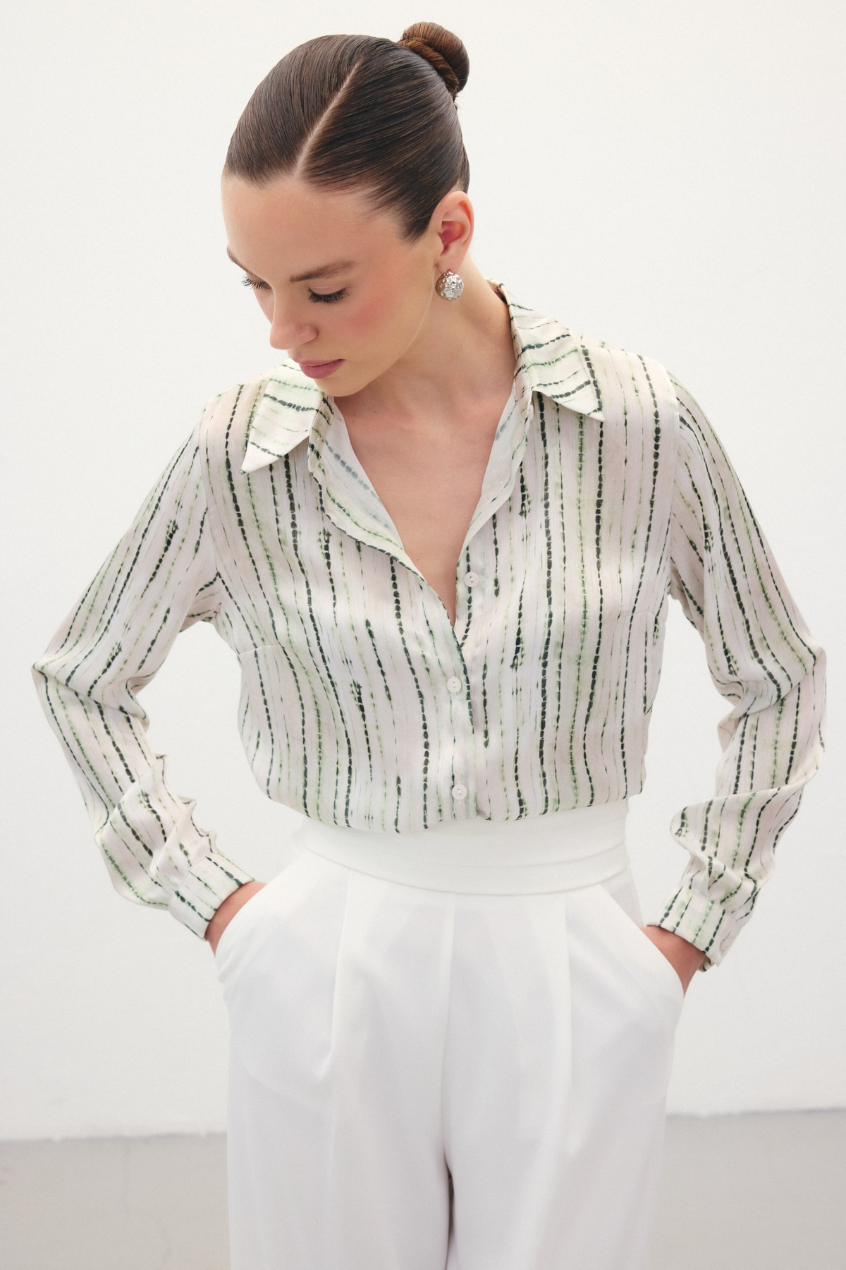 Desenli Klasik Gömlek - Yeşil