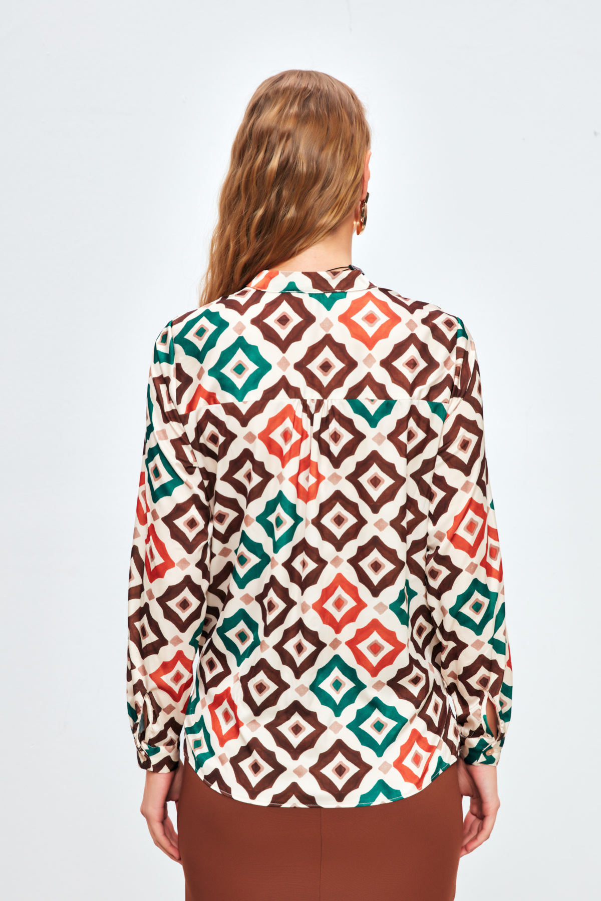 Desenli Kruvaze Bluz - BEJ