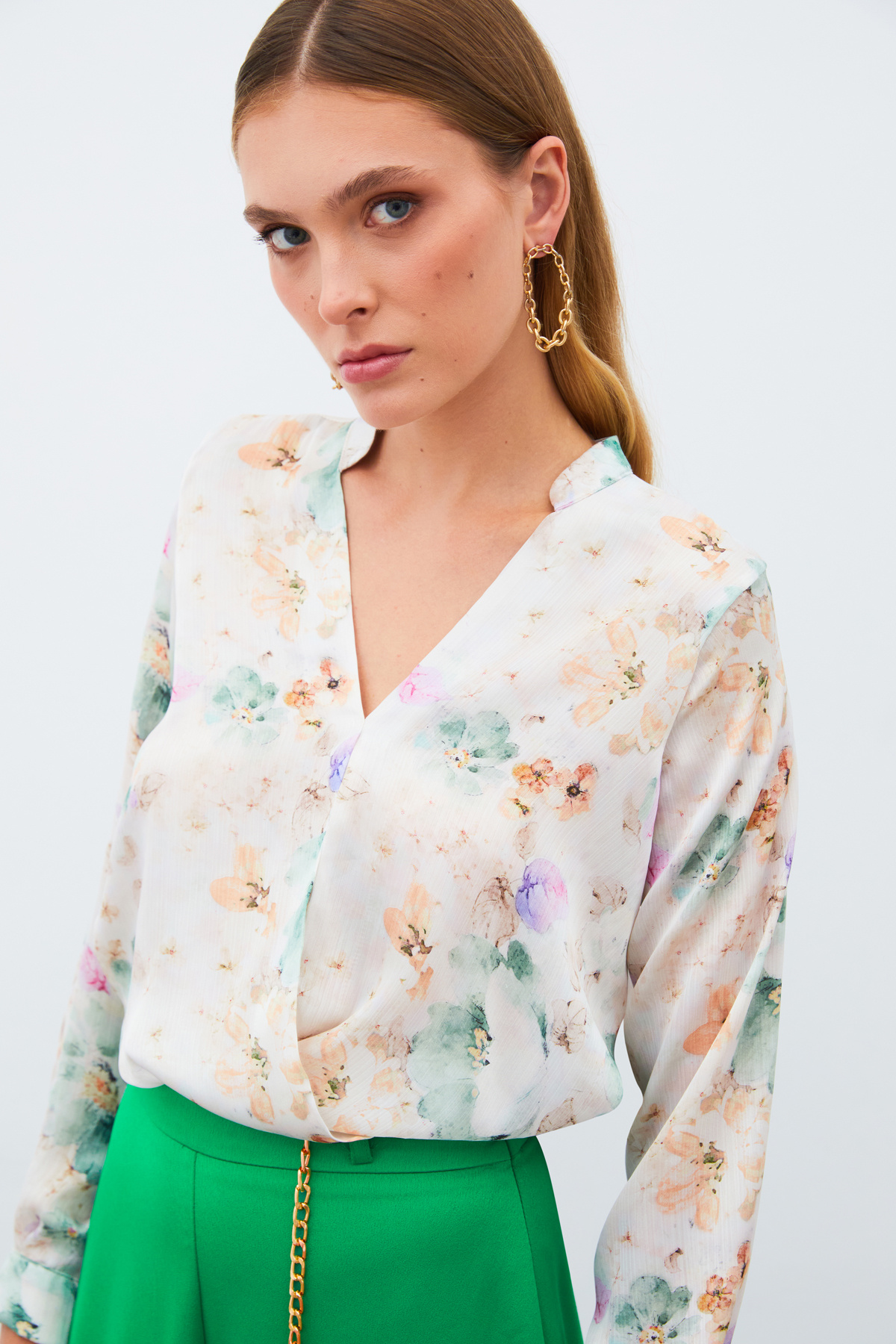 Desenli Kruvaze Bluz - ÇAĞLA YEŞİLİ