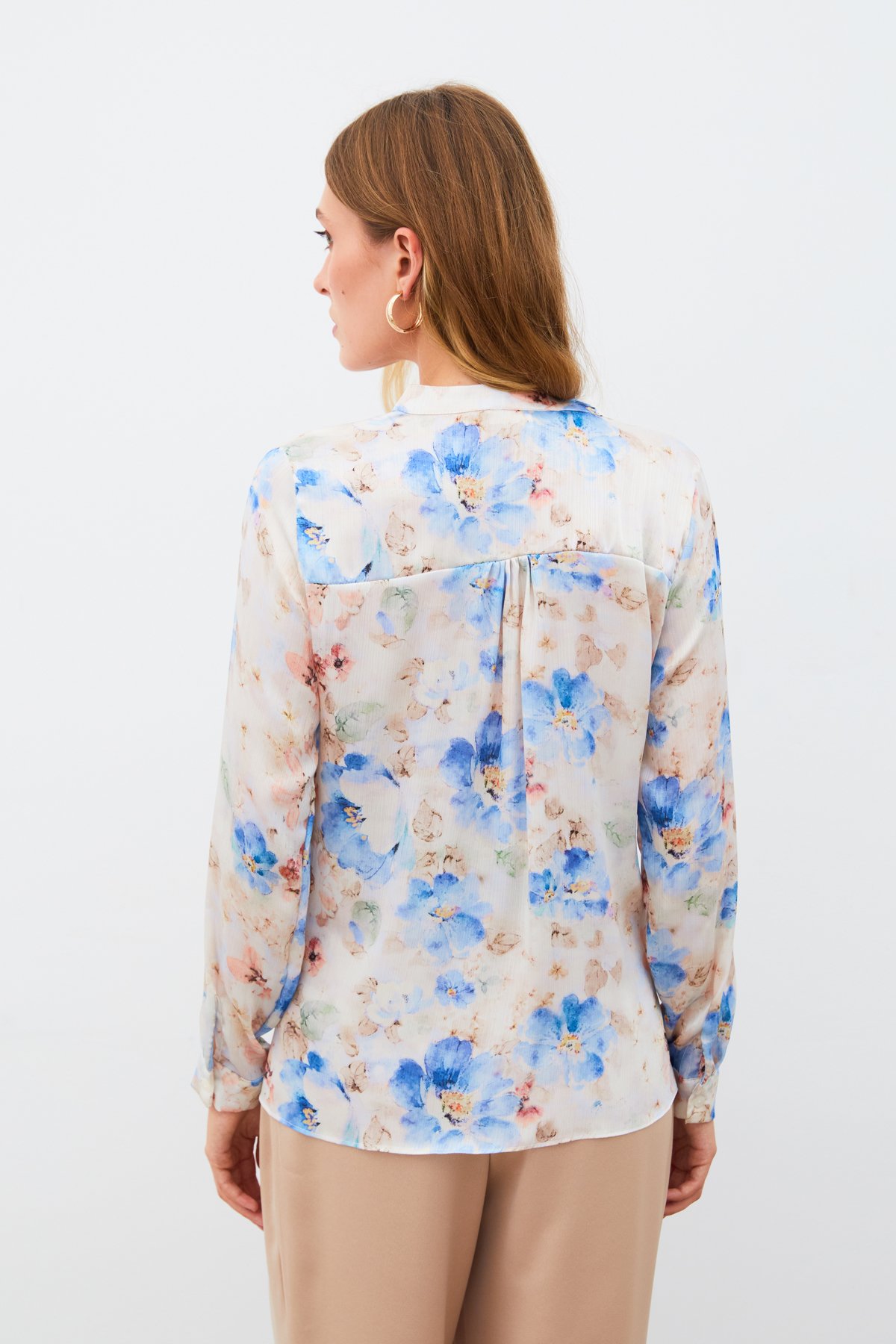 Desenli Kruvaze Bluz - MAVİ