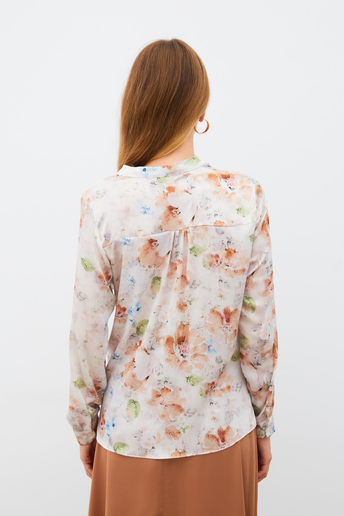 Desenli Kruvaze Bluz - VİZON