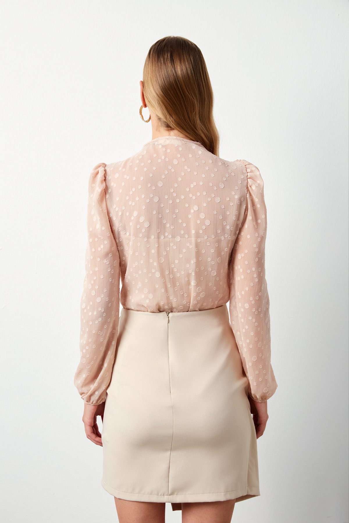 Desenli Kruvaze Bodysuit Bluz - PUDRA