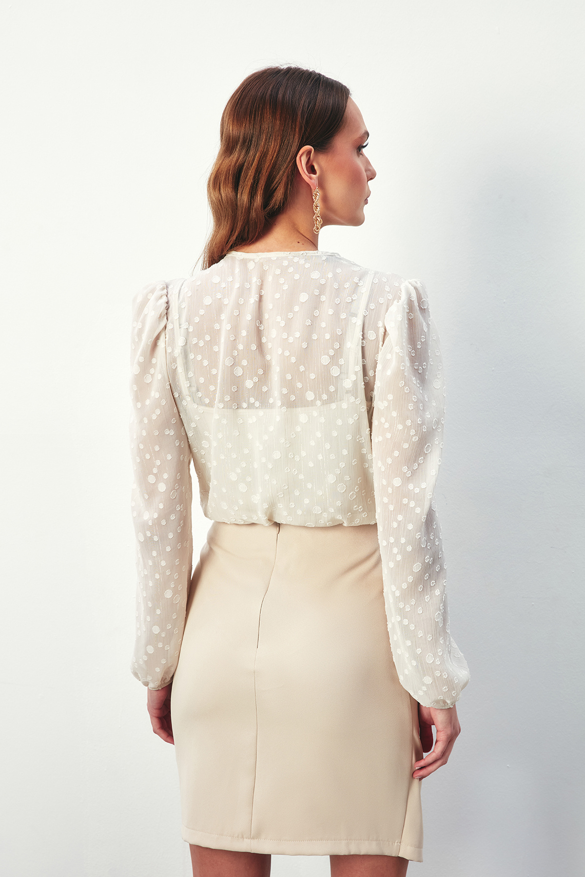 Desenli Kruvaze Bodysuit Bluz - TAŞ