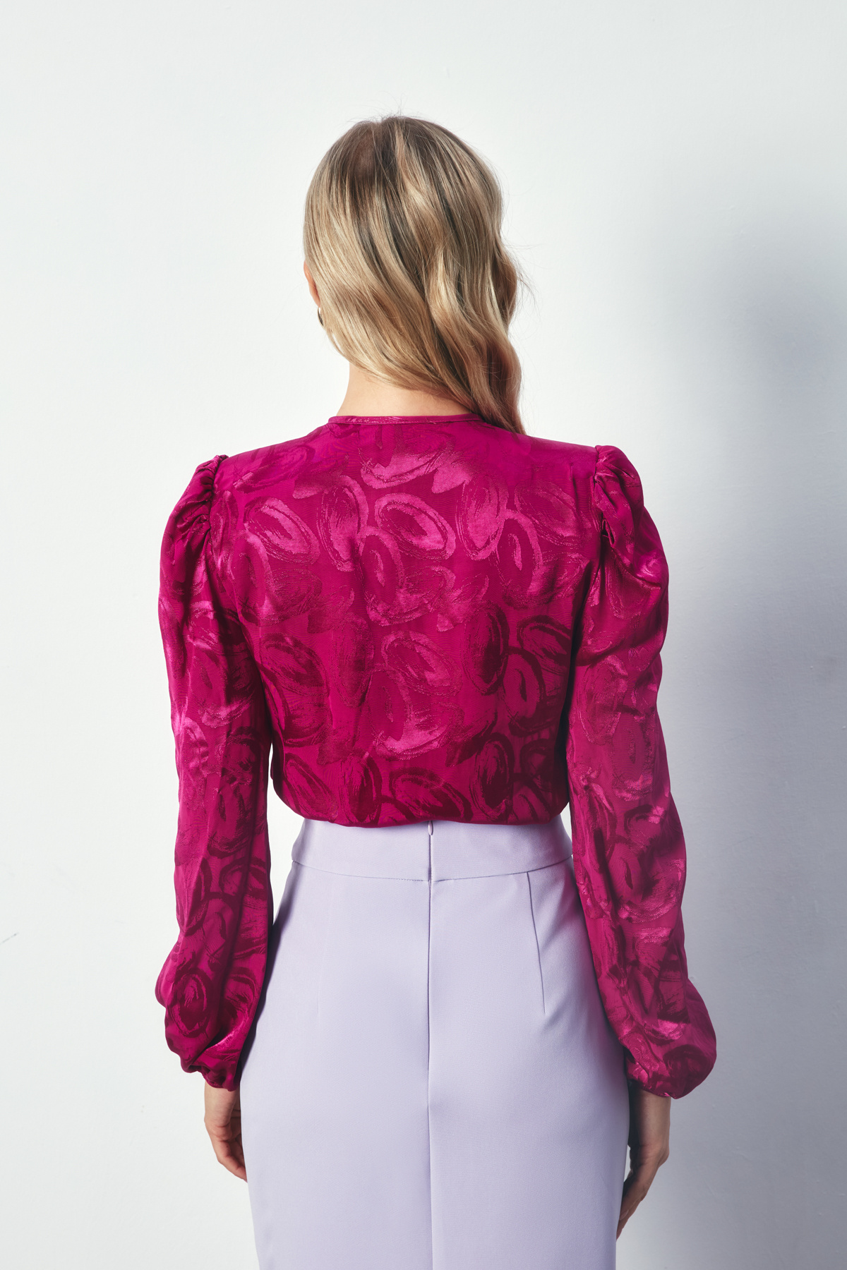 Desenli Kruvaze Bodysuit - FUŞYA