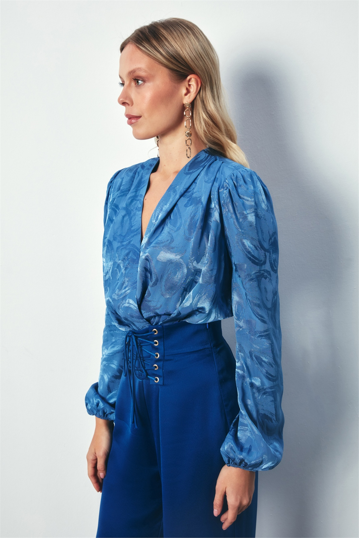 Patterned Double Breasted Bodysuit - INDIGO