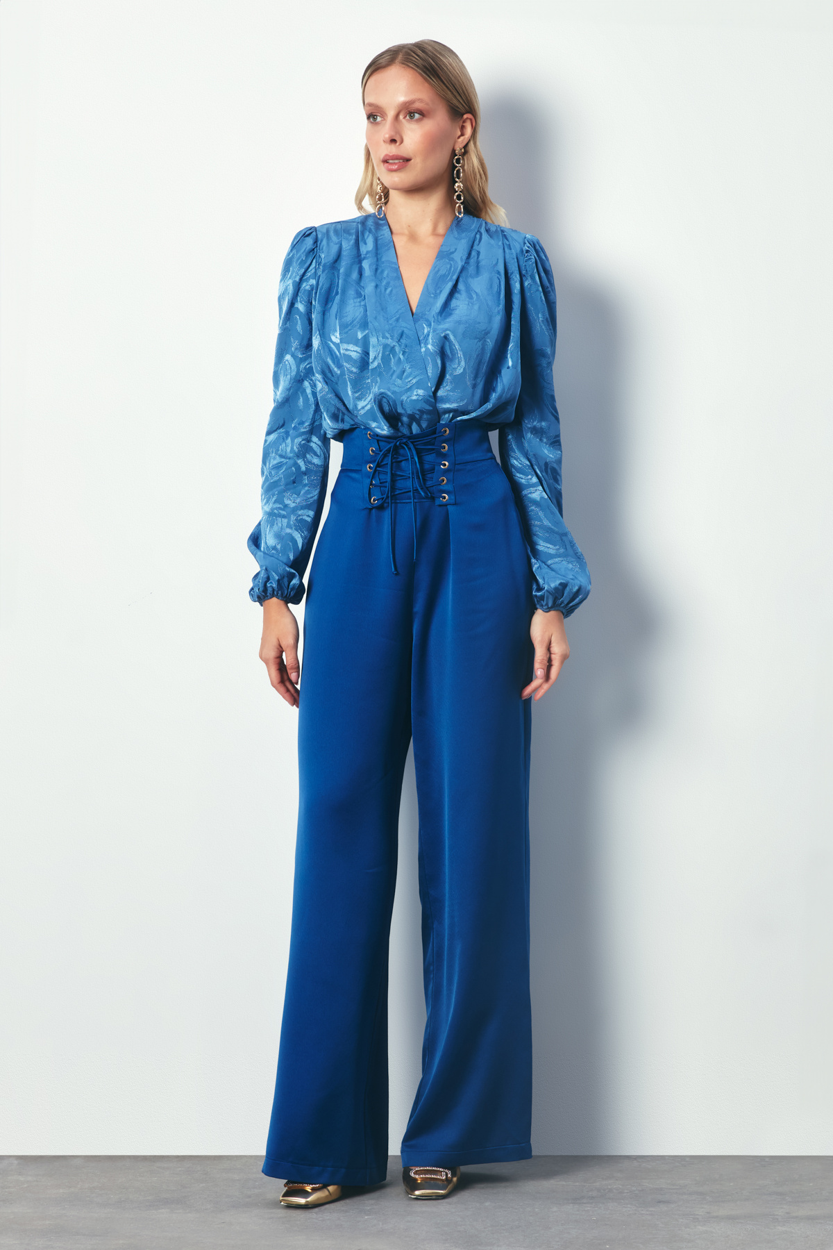 Patterned Double Breasted Bodysuit - INDIGO