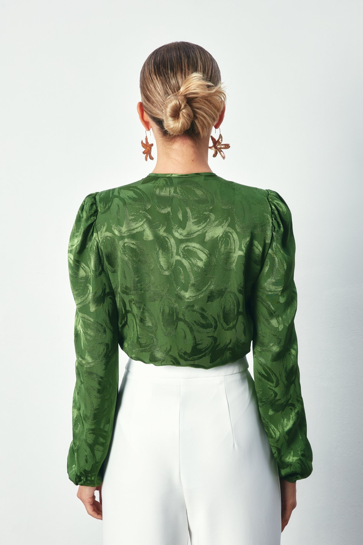 Desenli Kruvaze Bodysuit - YEŞİL