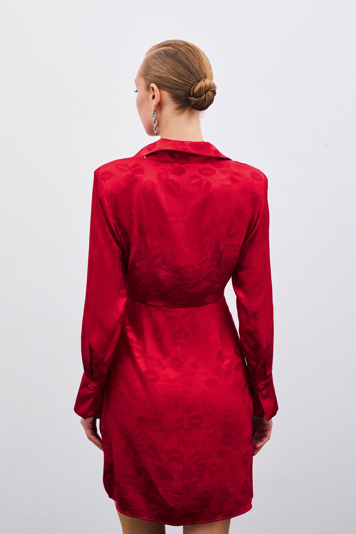 Patterned Double Breasted Dress - Red