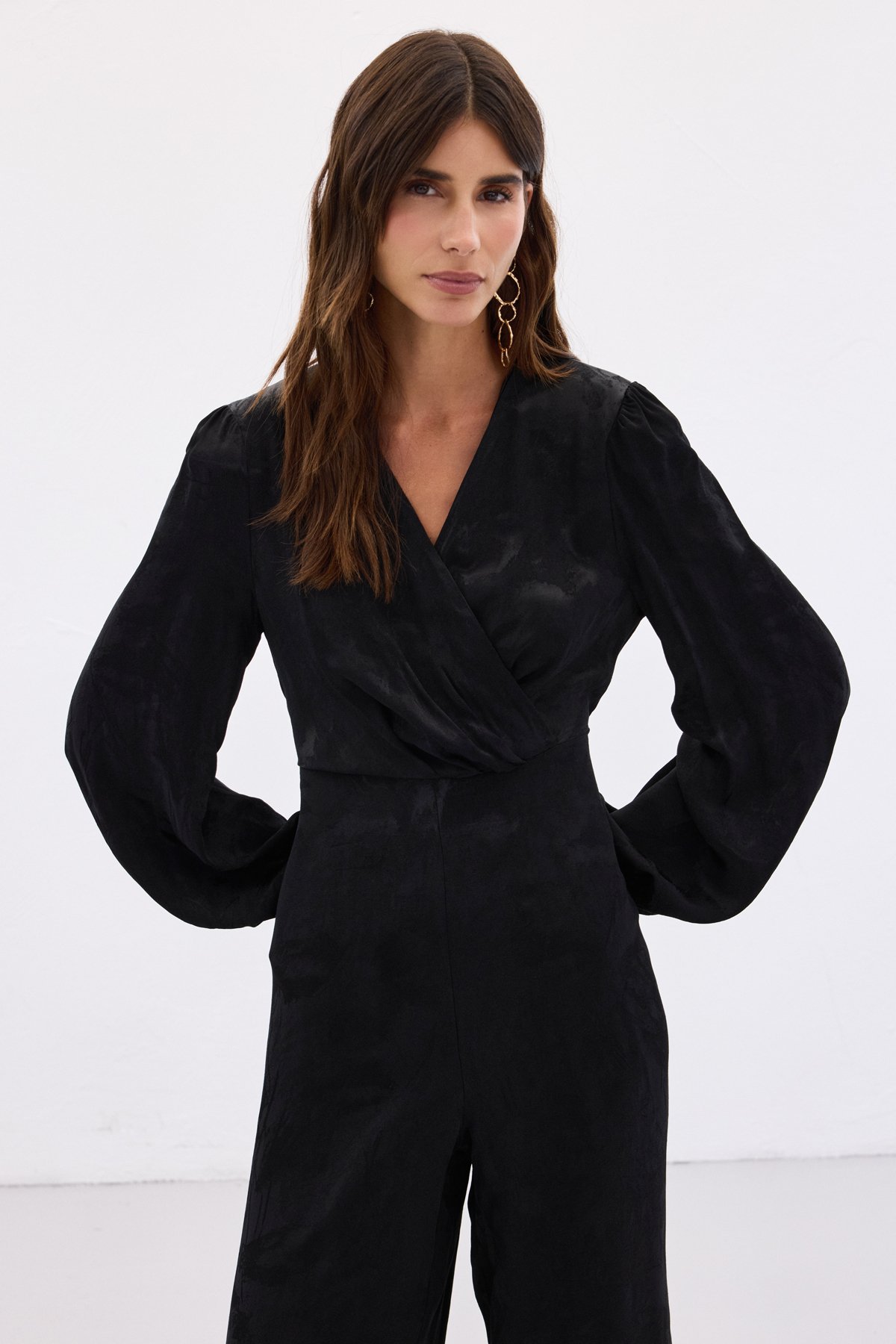 Desenli Kruvaze Tulum - Siyah