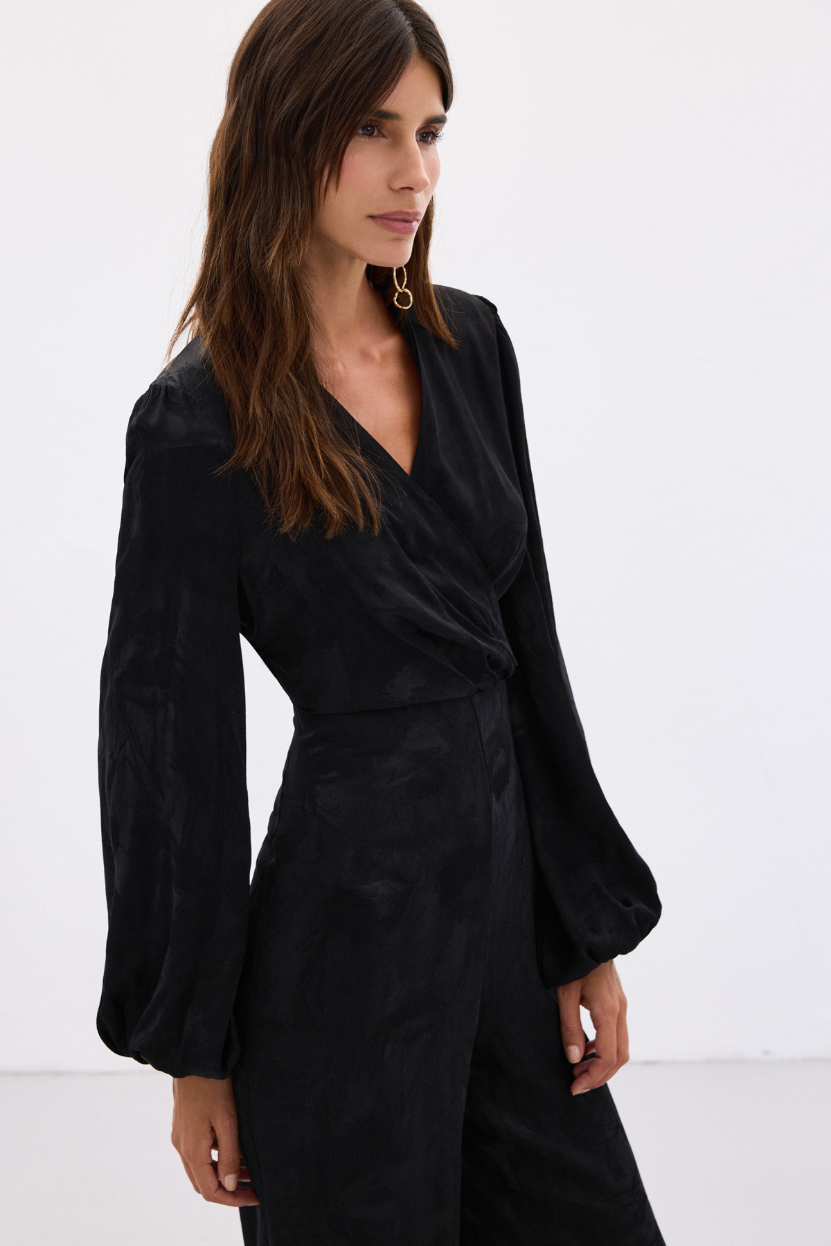 Desenli Kruvaze Tulum - Siyah