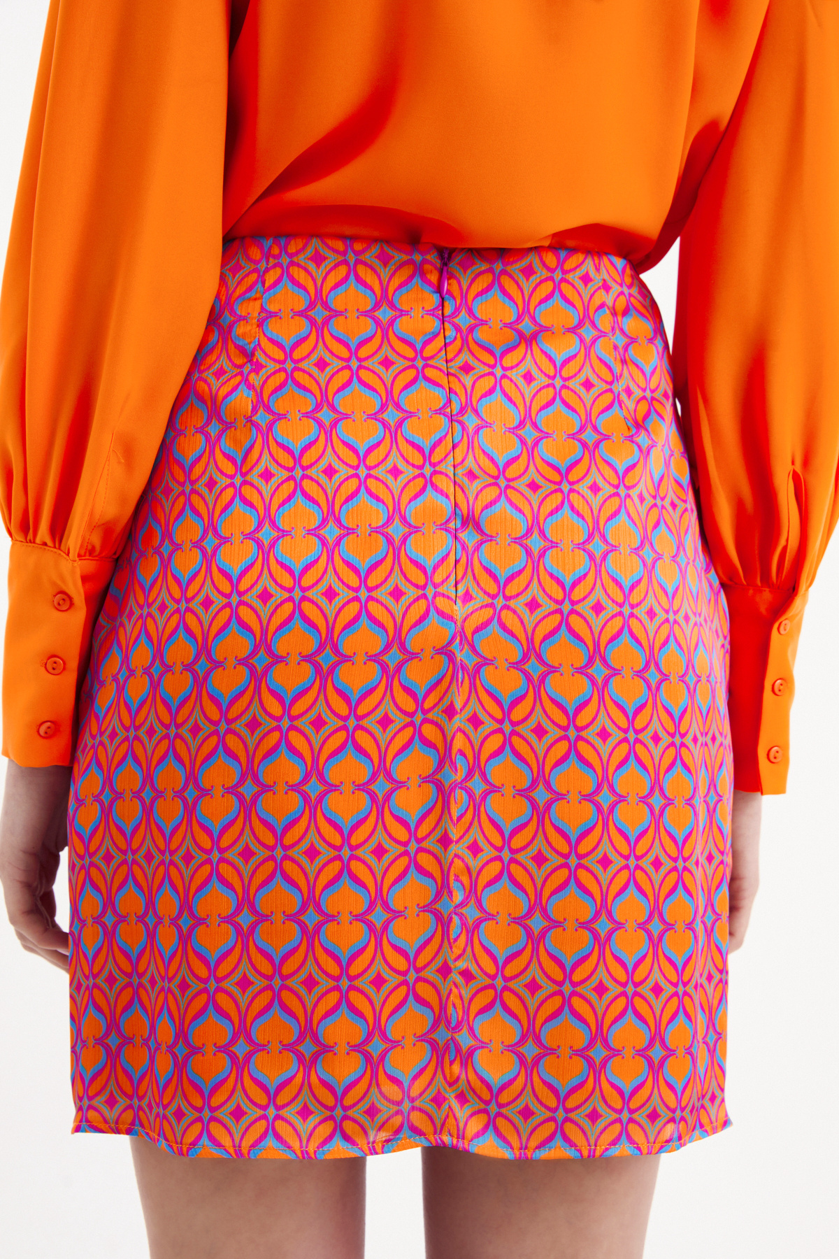 Desenli kuşak detaylı mini etek - ORANJ