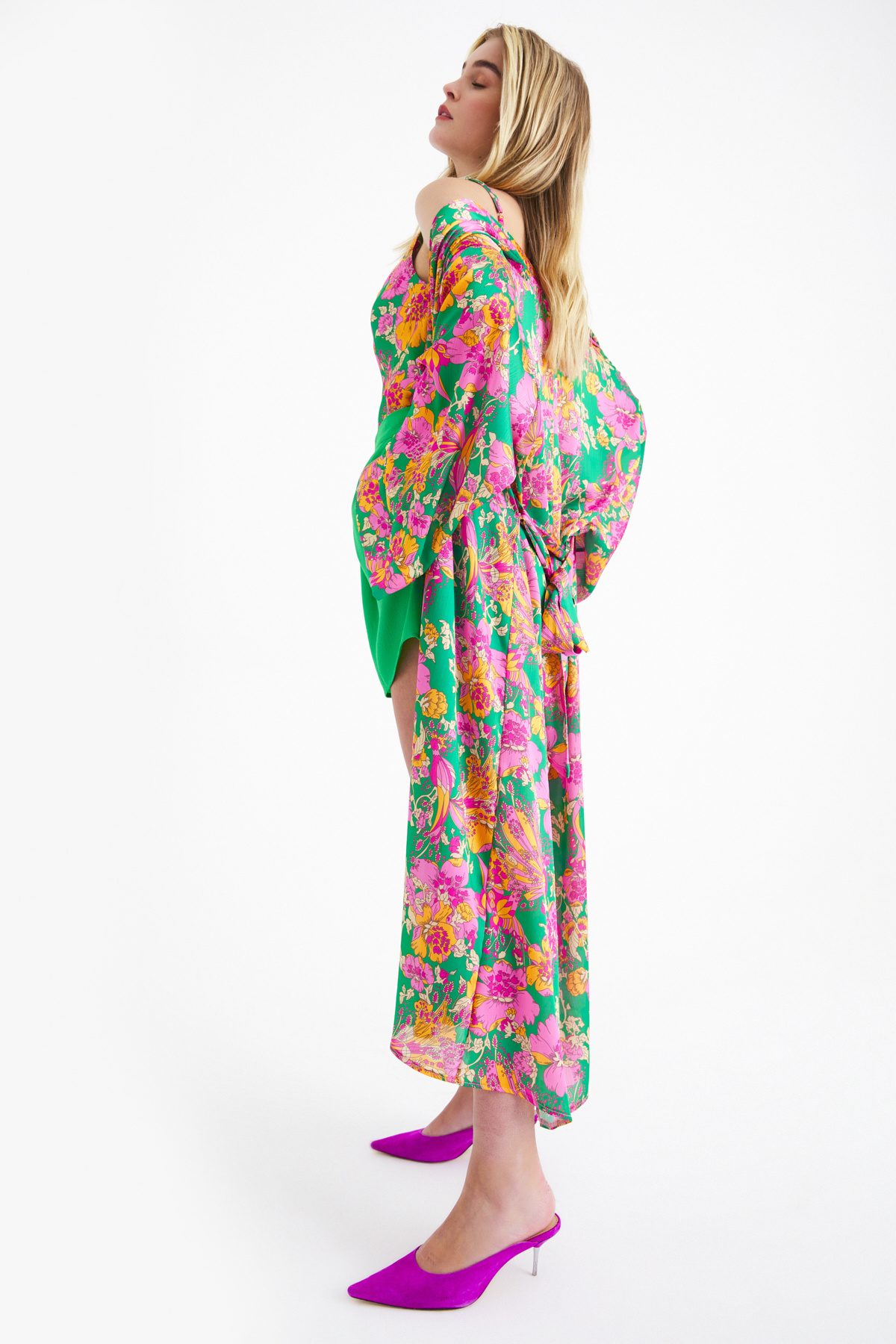 Desenli kuşaklı kimono - YEŞİL