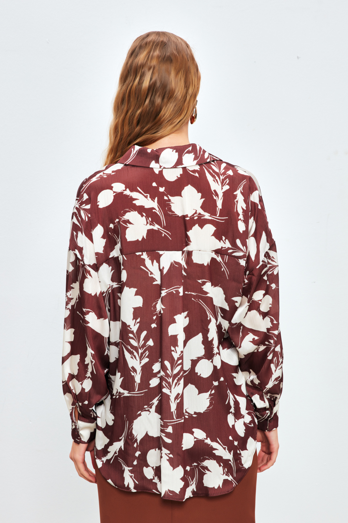 Desenli Oversize Gömlek - KAHVE