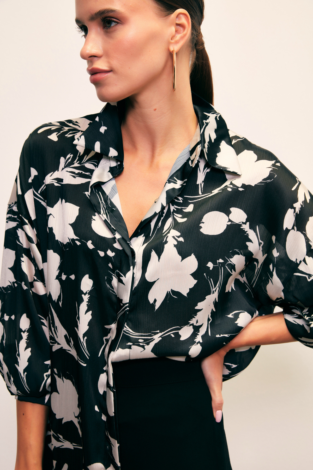 Desenli Oversize Gömlek - SİYAH