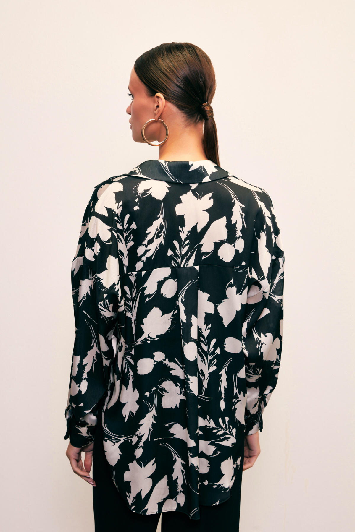 Desenli Oversize Gömlek - SİYAH