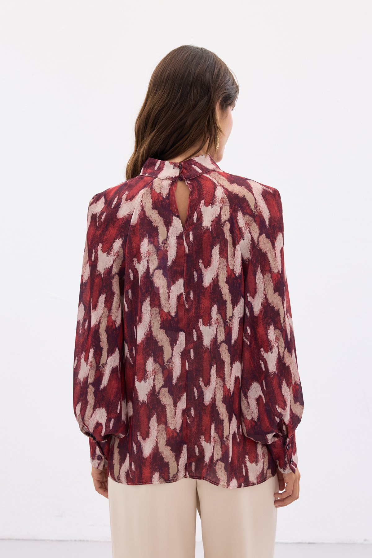 Desenli Salaş Bluz - Bordo
