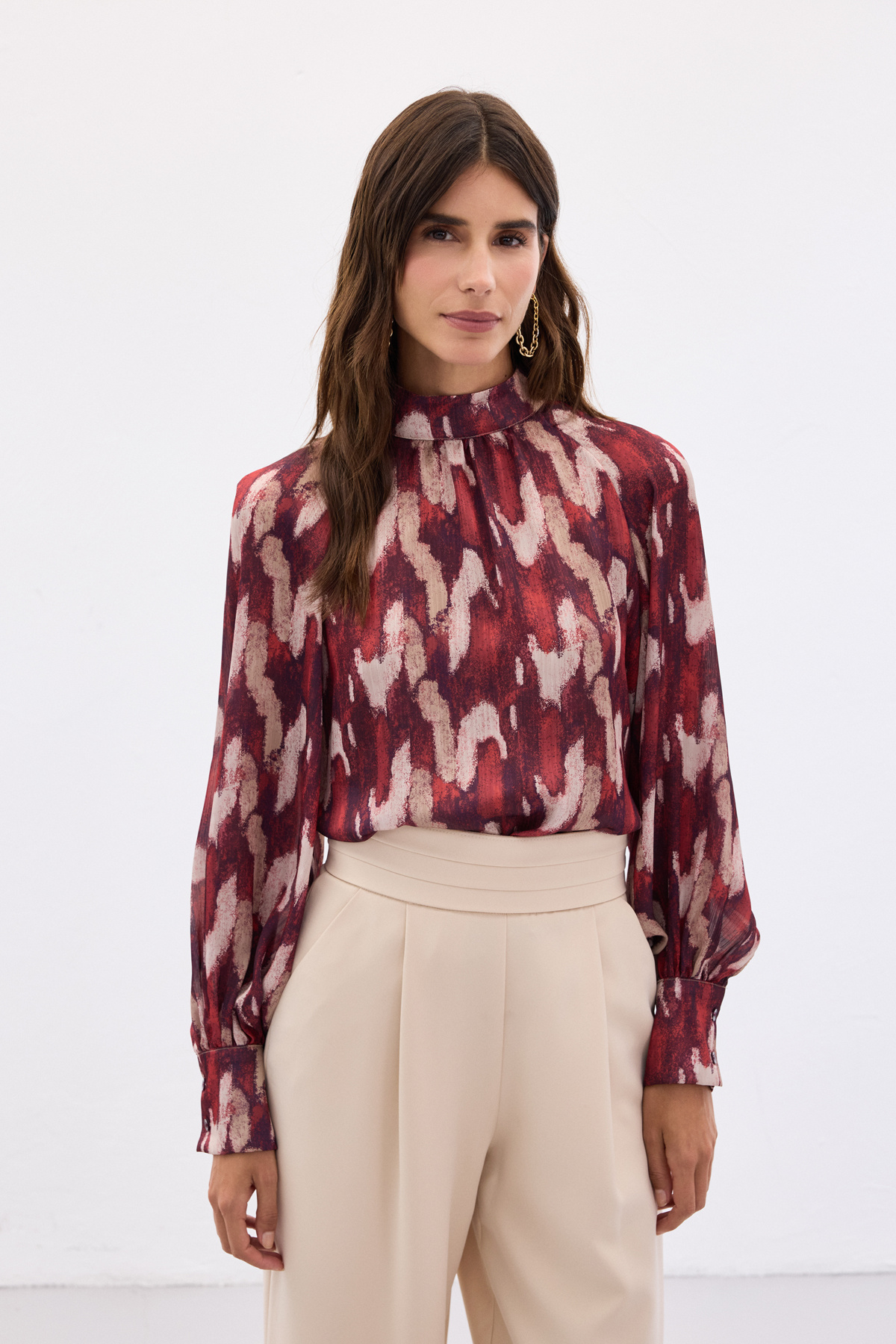 Desenli Salaş Bluz - Bordo