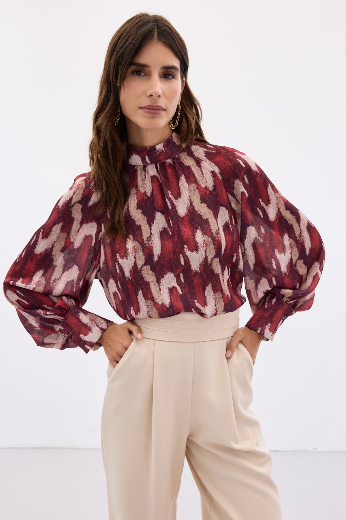 Desenli Salaş Bluz - Bordo