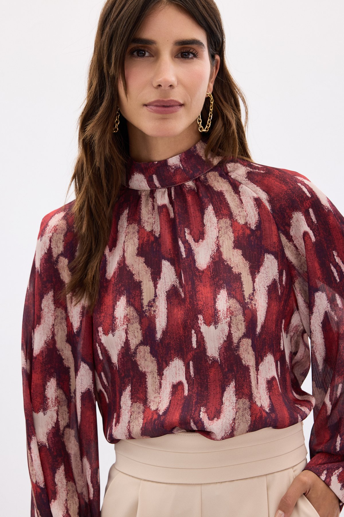 Desenli Salaş Bluz - Bordo