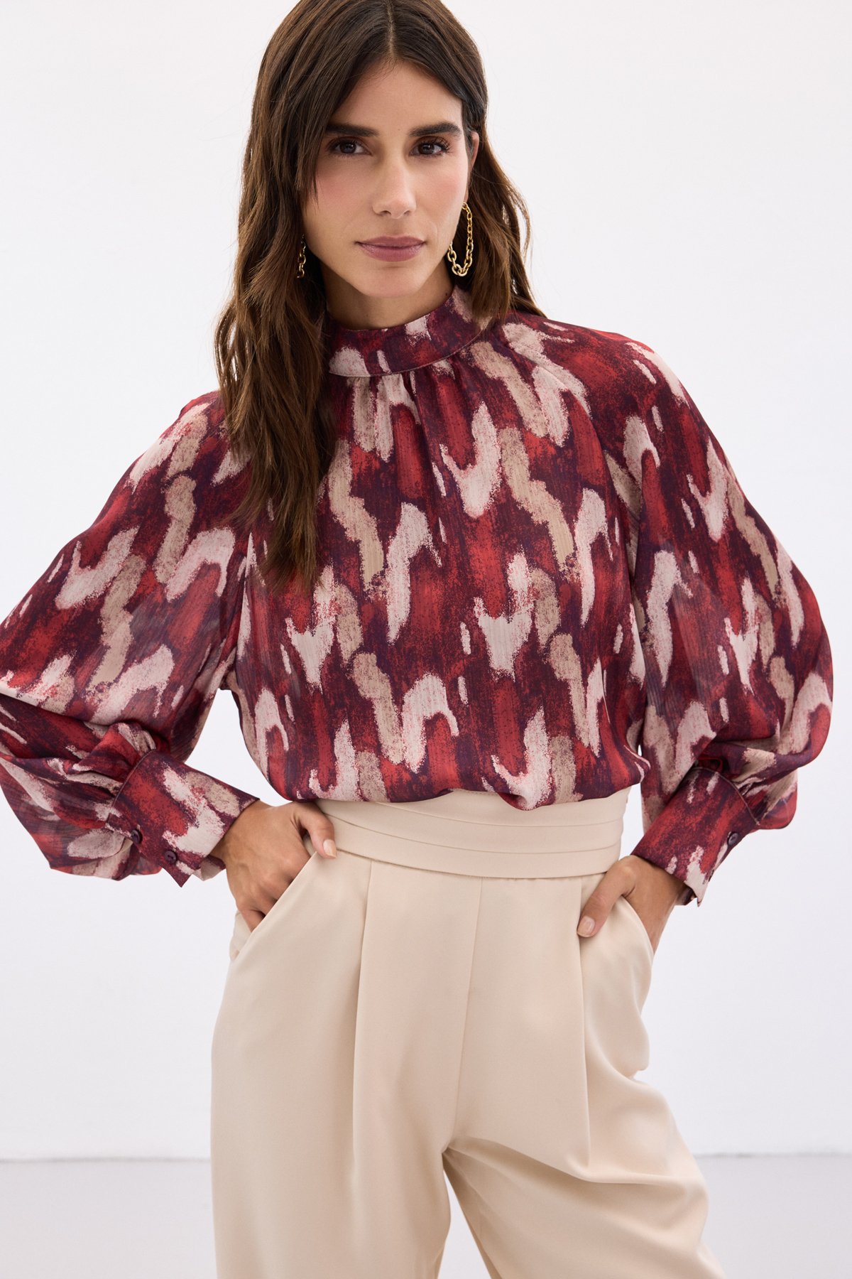 Desenli Salaş Bluz - Bordo