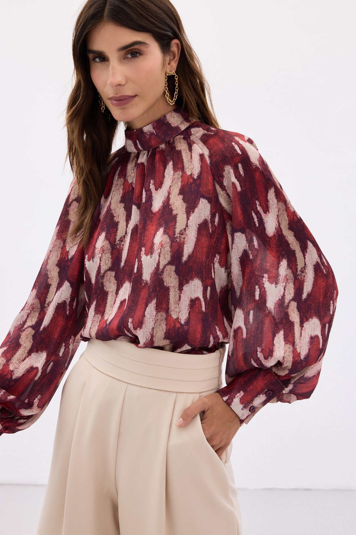 Desenli Salaş Bluz - Bordo