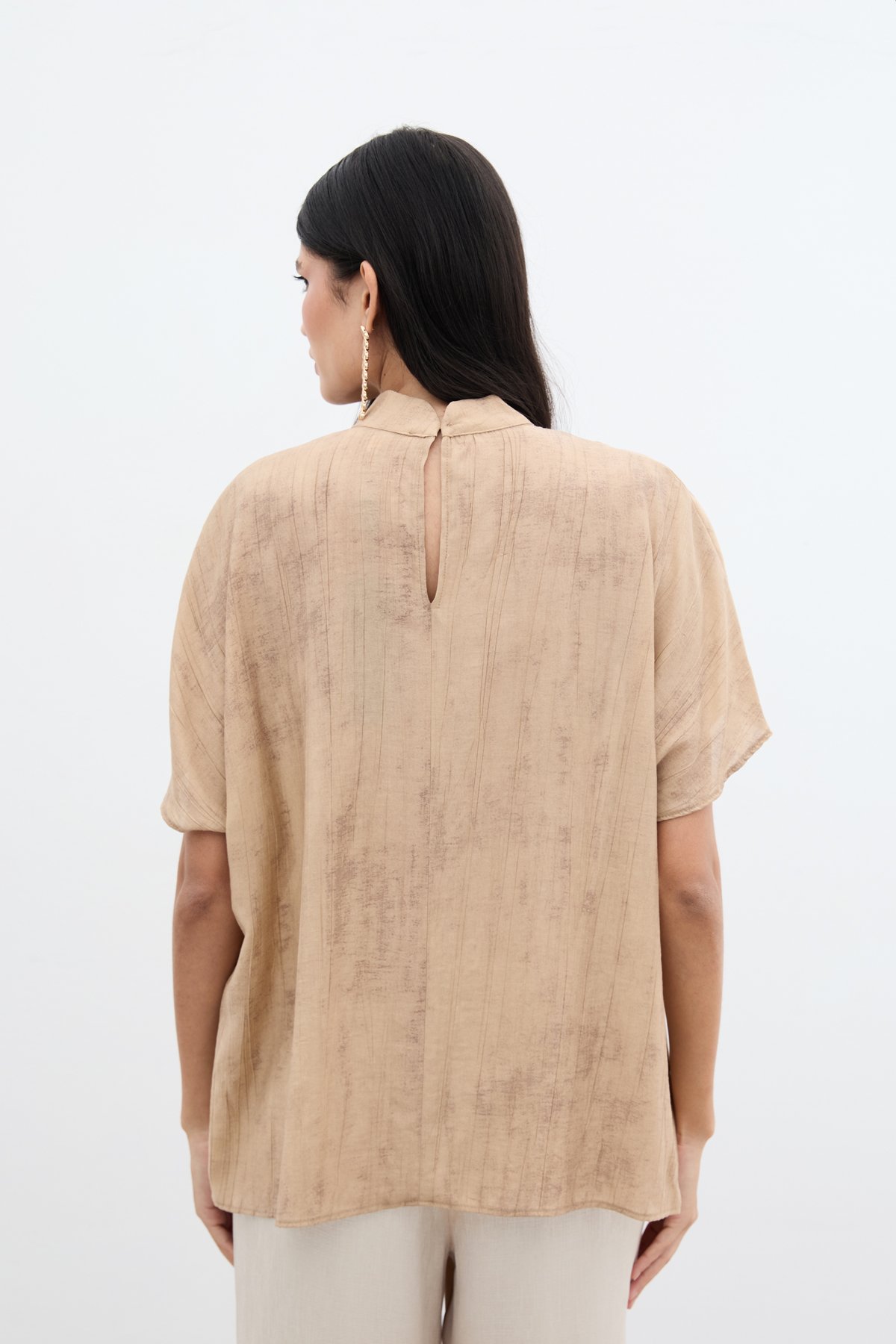 Desenli Salaş Bluz - Camel