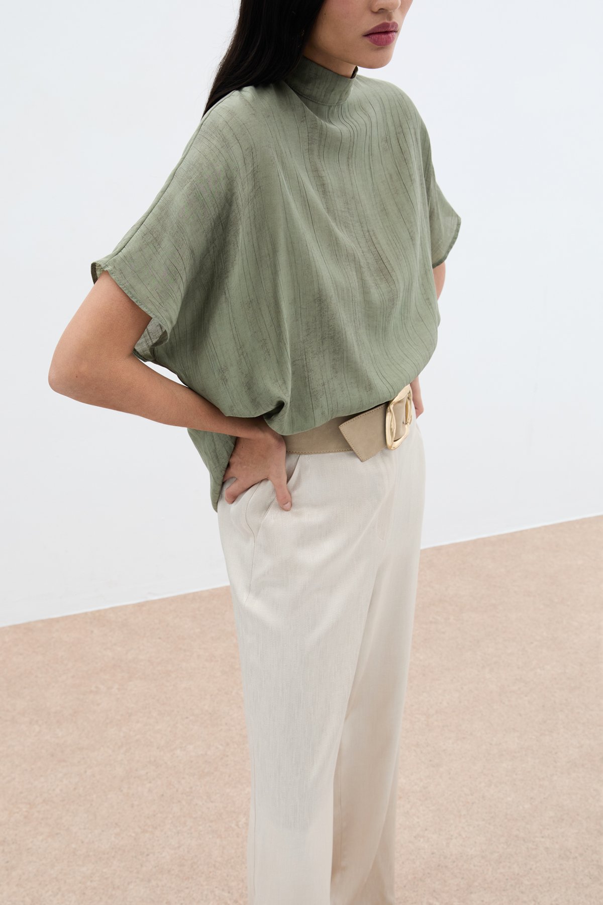 Desenli Salaş Bluz - Haki