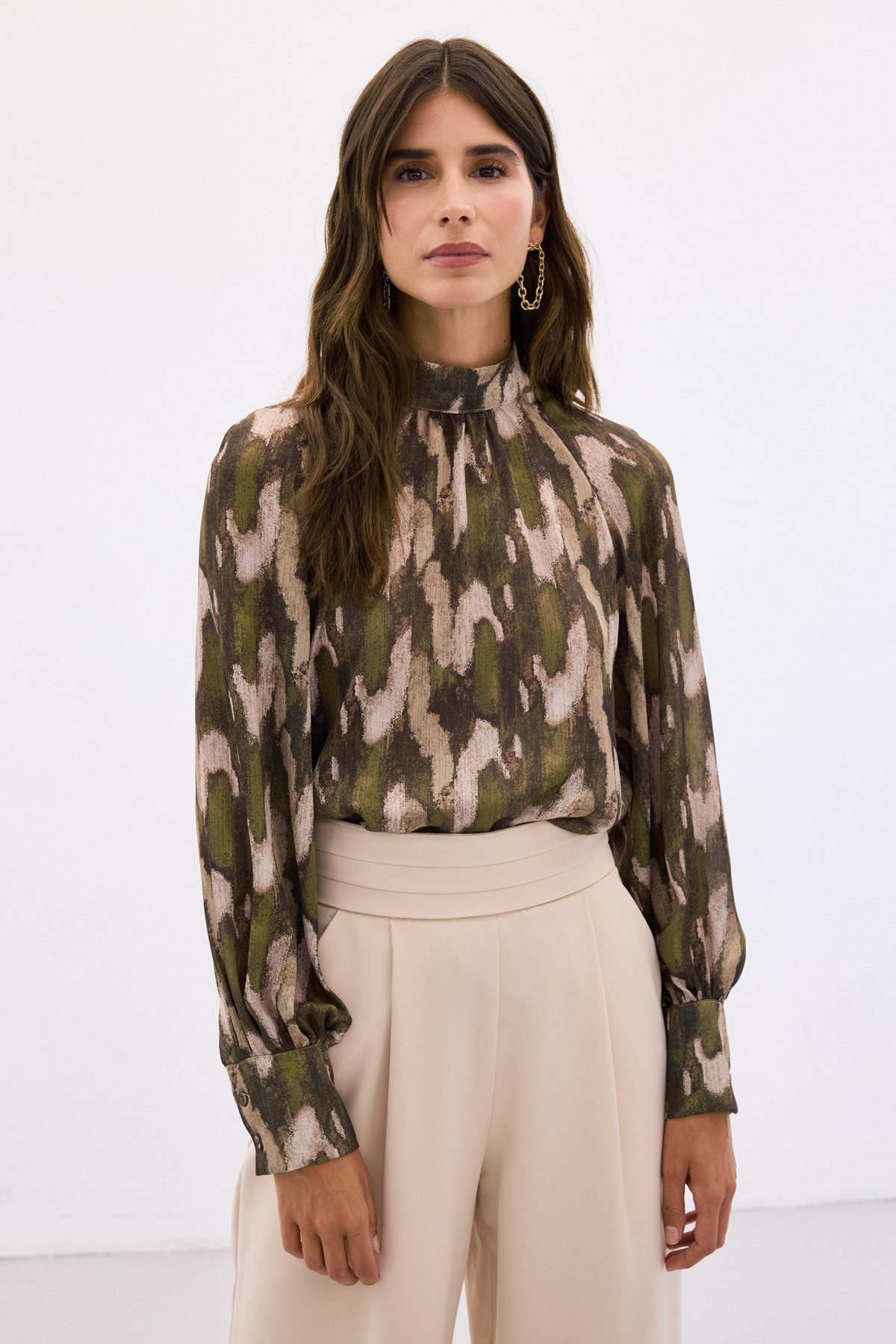 Desenli Salaş Bluz - Haki