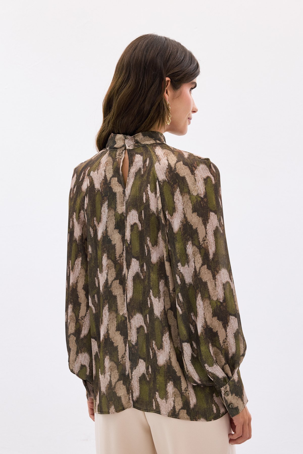 Desenli Salaş Bluz - Haki