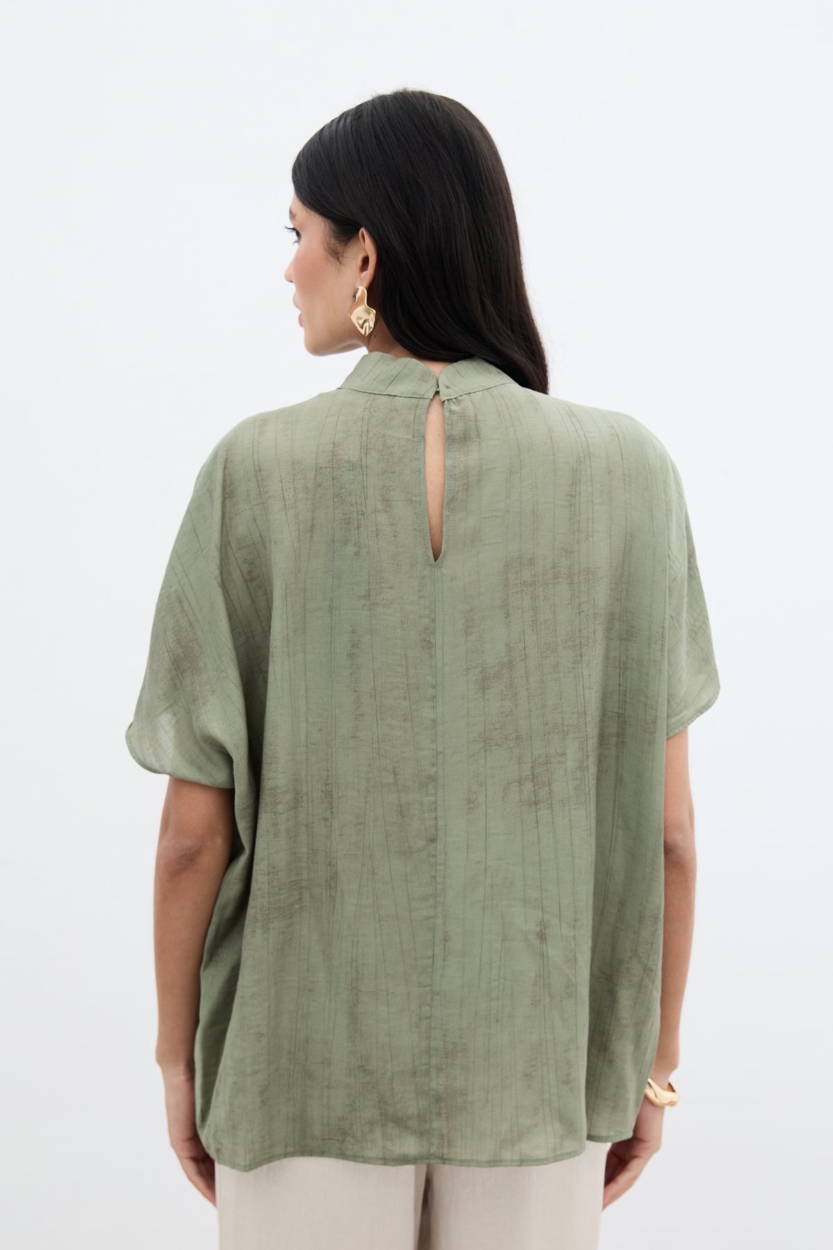 Desenli Salaş Bluz - Haki