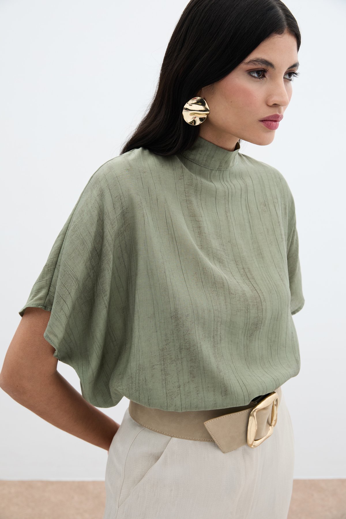 Desenli Salaş Bluz - Haki