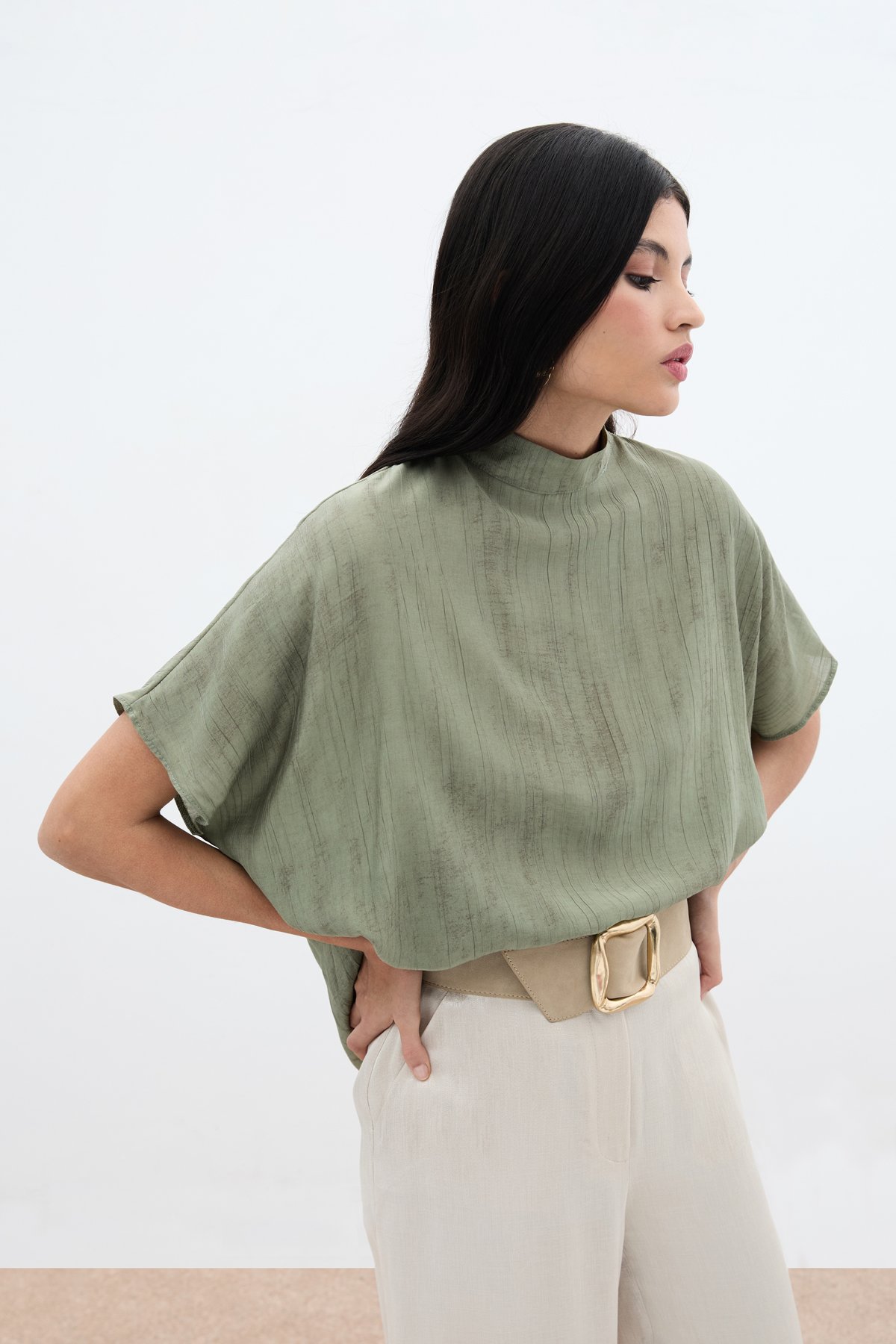 Desenli Salaş Bluz - Haki