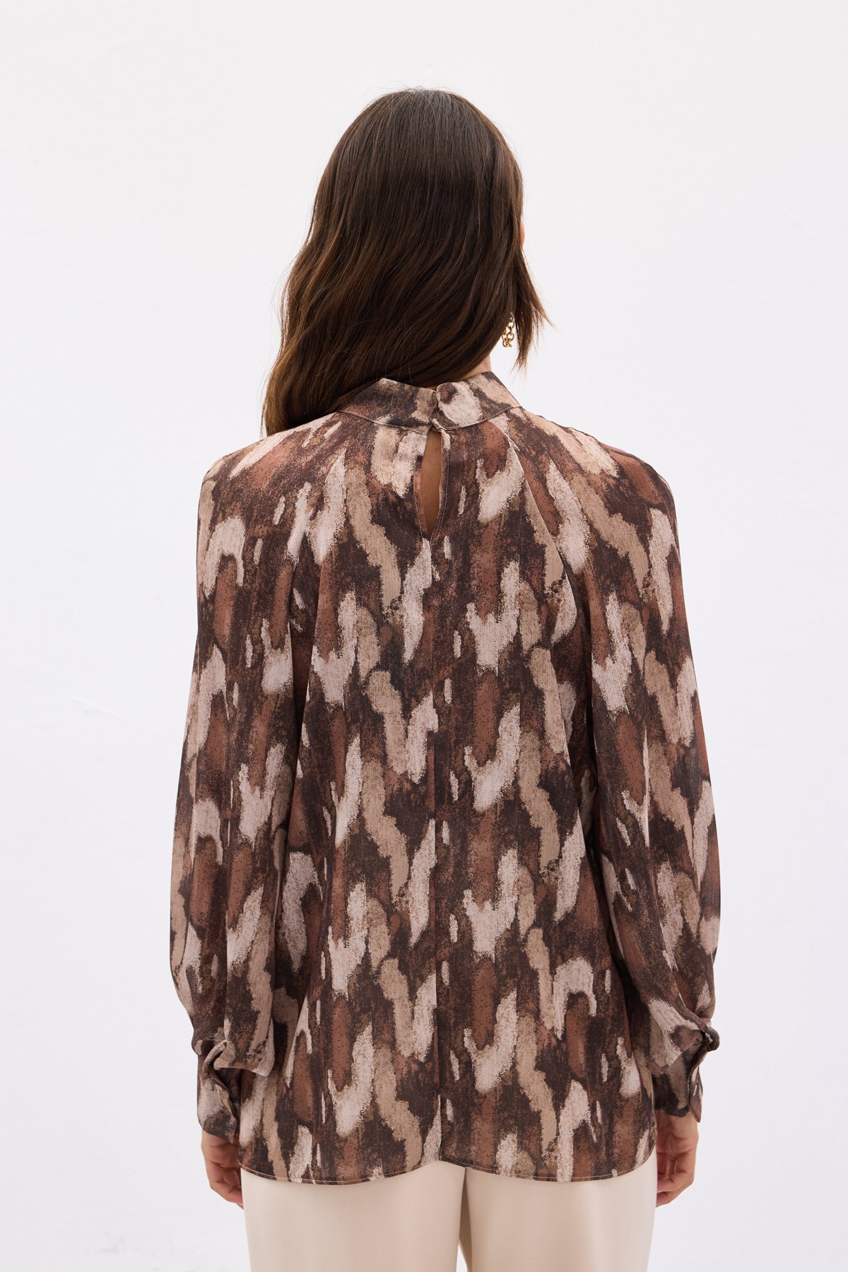 Desenli Salaş Bluz - Kahve