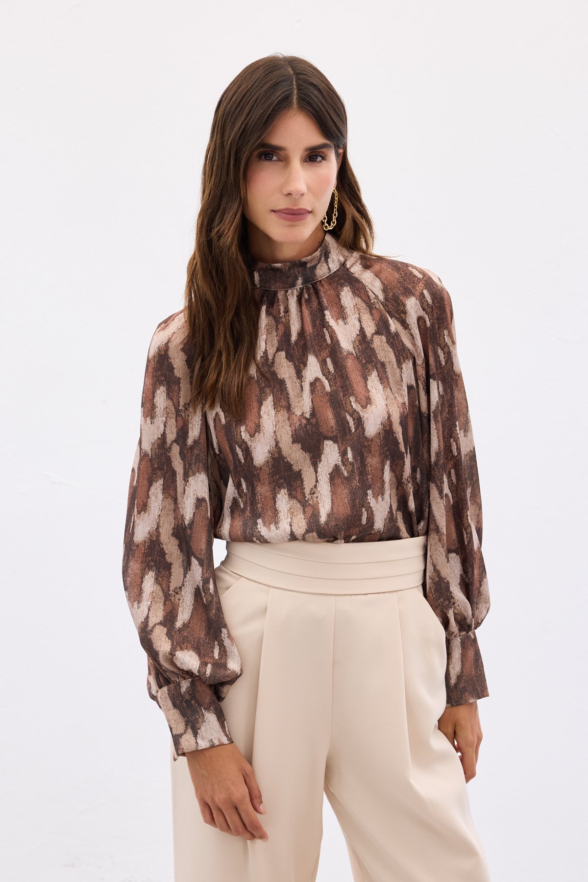 Desenli Salaş Bluz - Kahve