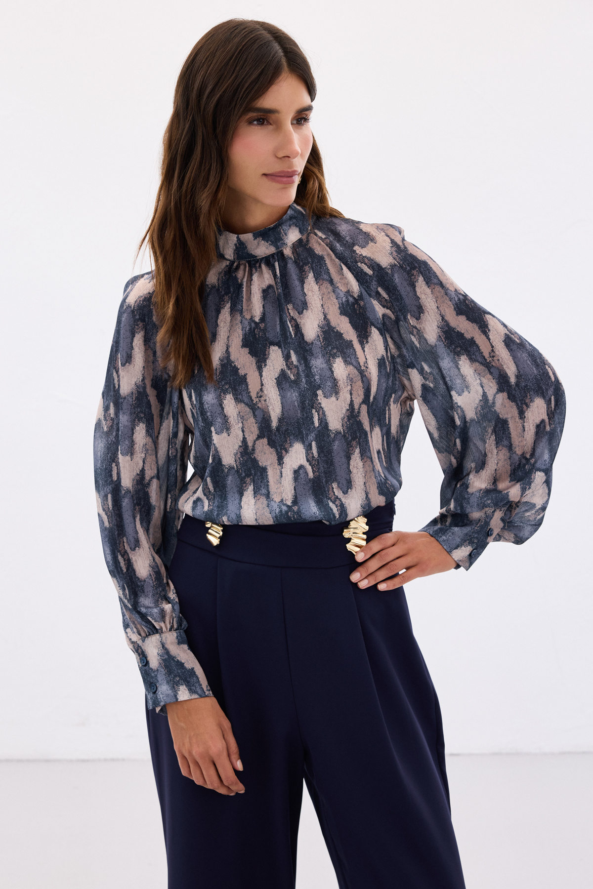 Desenli Salaş Bluz - Lacivert