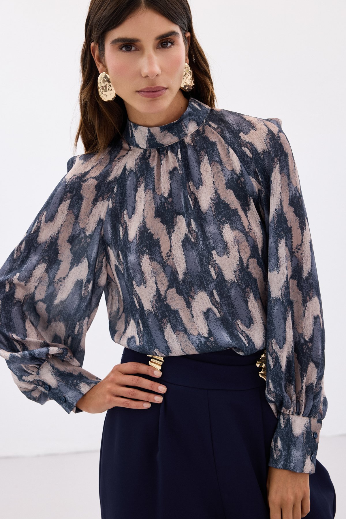 Desenli Salaş Bluz - Lacivert