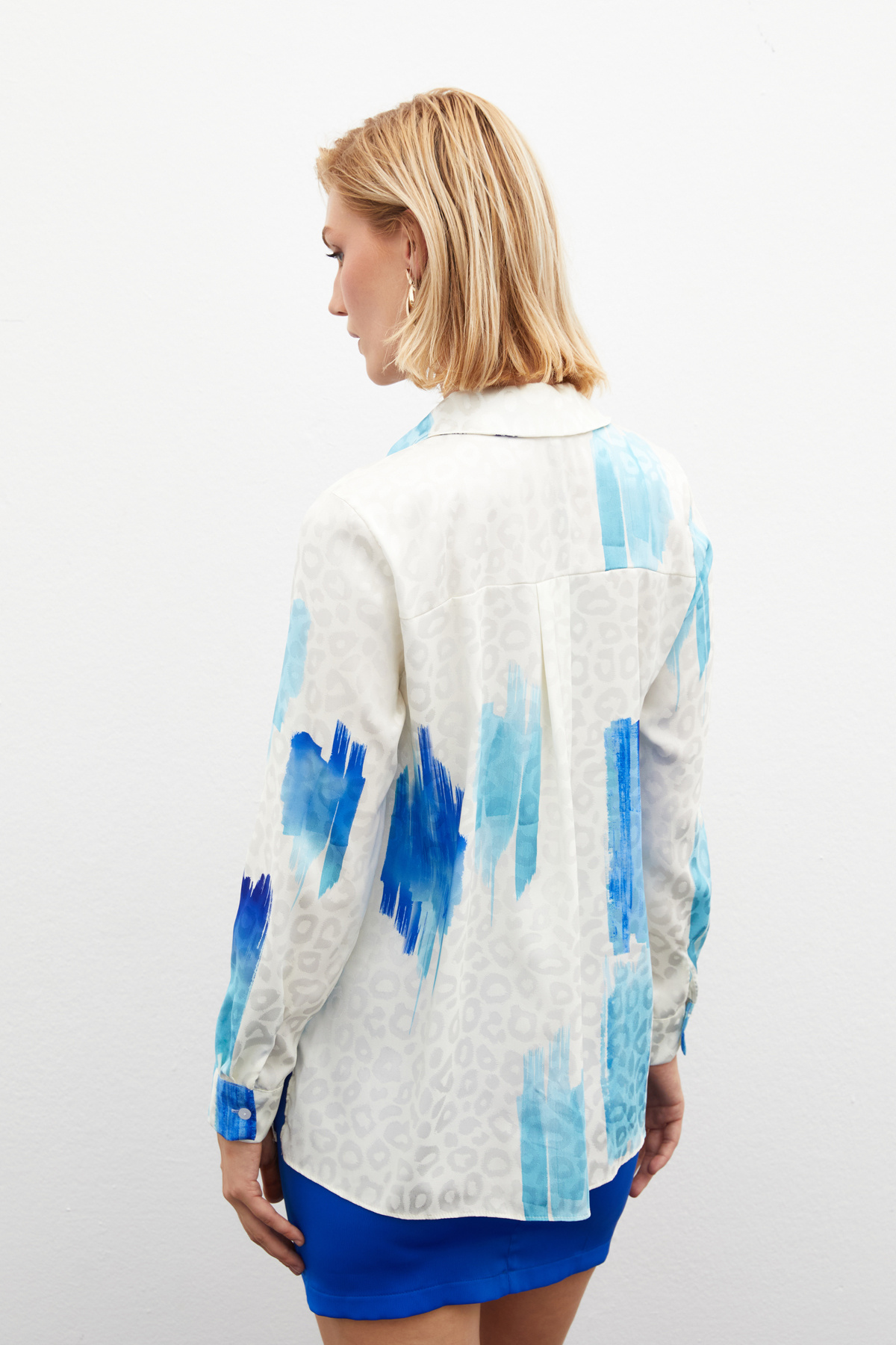 Desenli Salaş Bluz - MAVİ