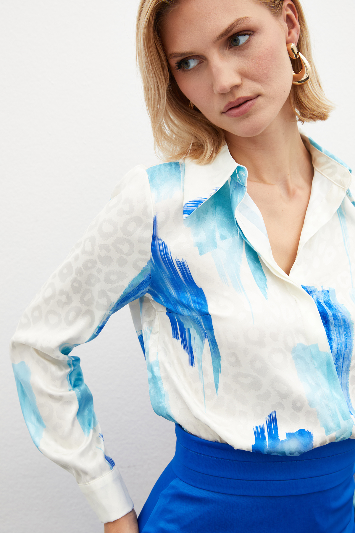 Desenli Salaş Bluz - MAVİ